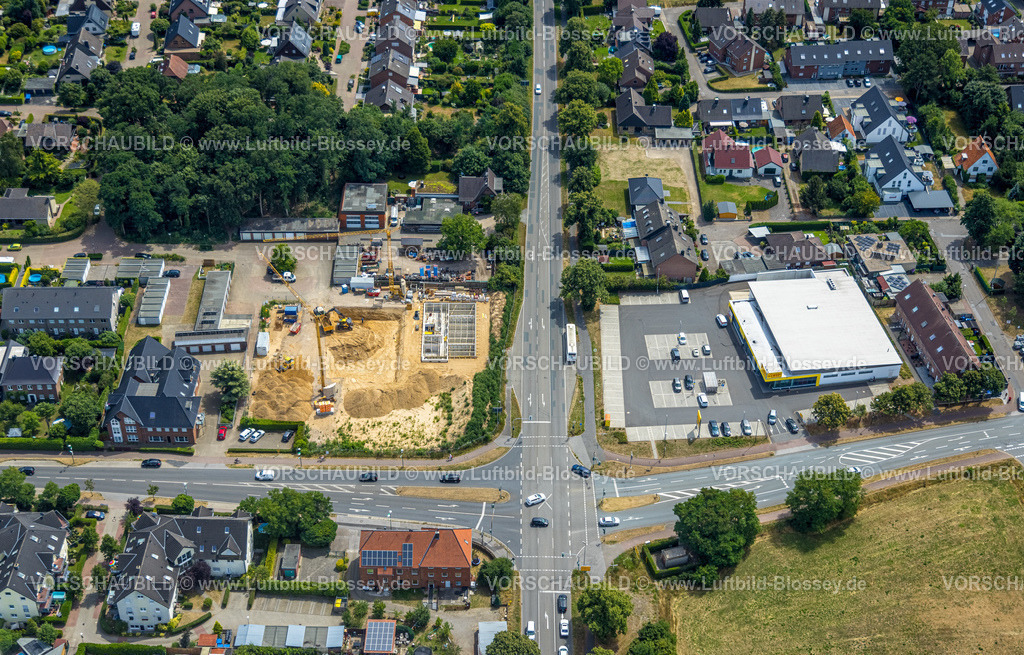 Hamminkeln220703582 | Luftbild, Baustelle Bahnhofstraße Ecke Duisburger Straße, Mehrhoog, Hamminkeln, Niederrhein, Nordrhein-Westfalen, Deutschland