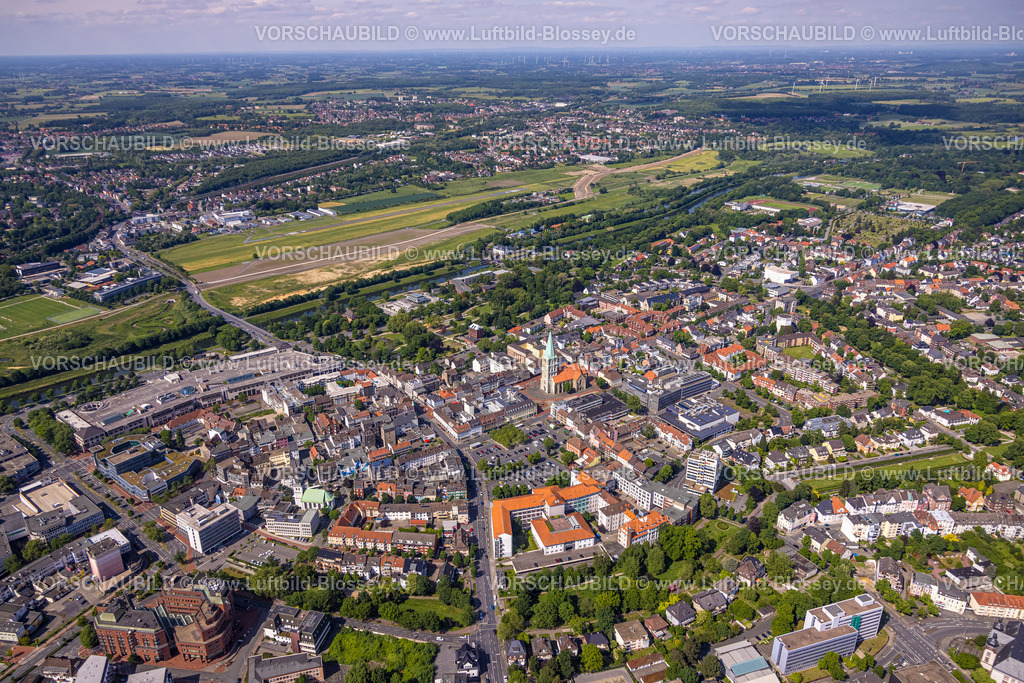 Hamm220504734 | Luftbild, Wassersportzentrum an der Adenauerallee sowie Sichtachse mit Nordringpark und evang. Pauluskirche, Allee-Center, Mitte, Hamm, Ruhrgebiet, Nordrhein-Westfalen, Deutschland