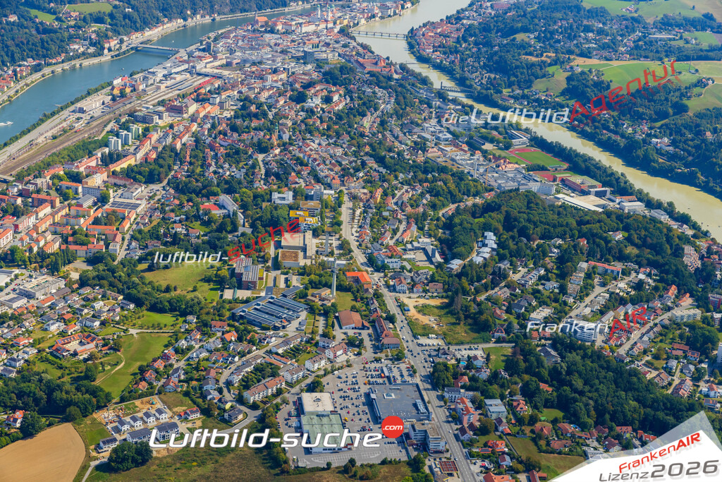 Schöne Luftaufnahme Haidenhof Passau - Die Luftaufnahme wurde 2025 vom Flugzeug heraus erstellt ( keine Drohne ) - Hochauflösende Luftaufnahme - für professionelle Ausdrucke geeignet. Die Geschenkidee !Mit Lizenz und Bildrechte bestellbar