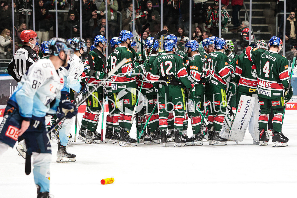 Augsburger Panther - ERC Ingolstadt | Die Panther freuen sich ueber den Siegtreffer zum 5-4 gegen Ingolstadt, durch Terry BROADHURST (AEV #37)
