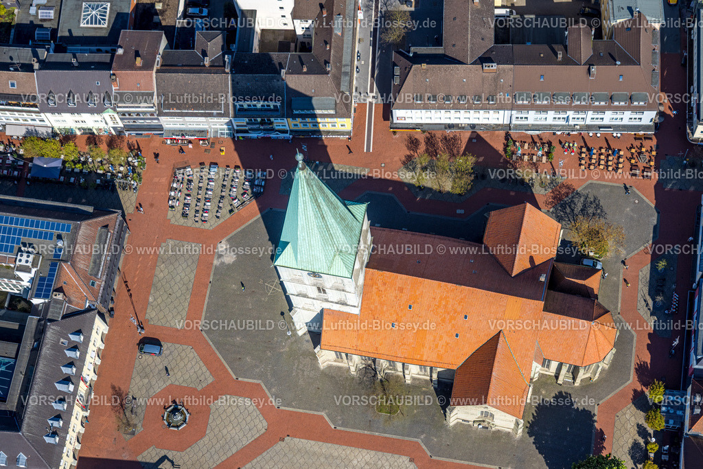 Hamm260400917Mitte | Luftbild, Pauluskirche und Marktplatz Weststraße mit Aussengastronomie, Mitte, Hamm, Ruhrgebiet, Nordrhein-Westfalen, Deutschland