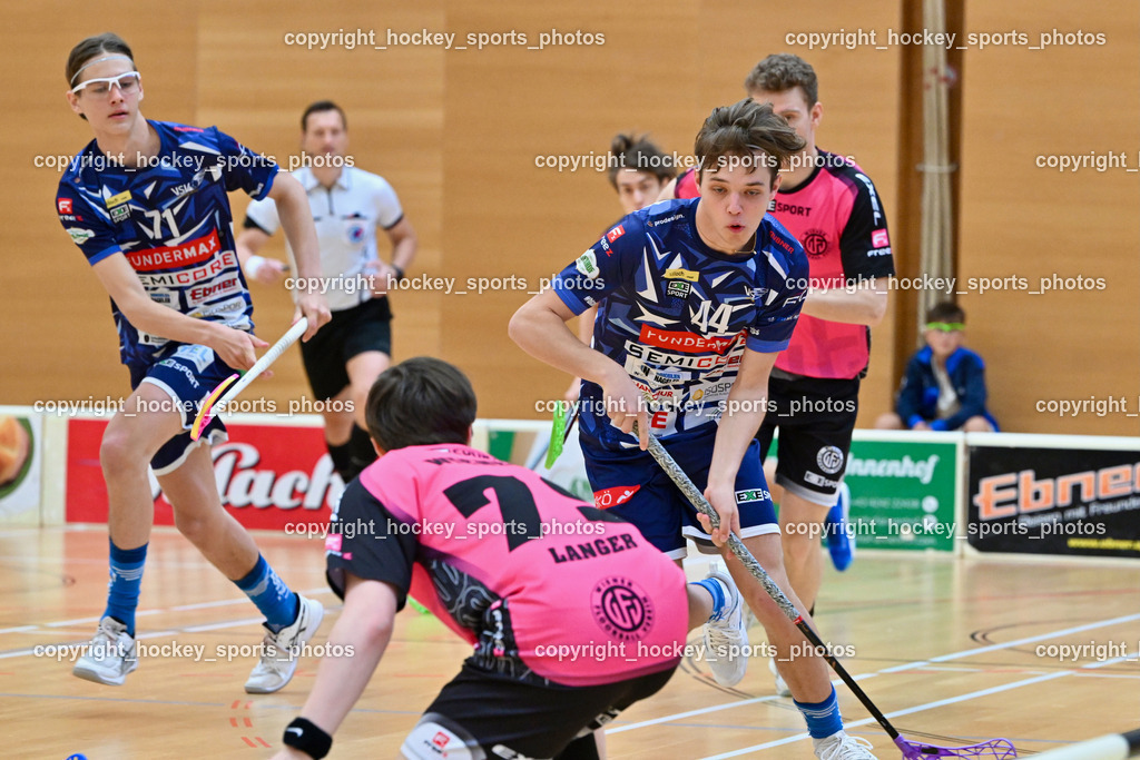 VSV Unihockey vs. Wiener Floorball Verein | #44 Luca Widnig VSV Unihockey, #71 Leon Widnig VSV Unihockey, VSV Unihockey vs. Wiener Floorball Verein, VSV Unihockey vs. Wiener Floorball Verein am 18.05.2025 in Villach (Ballspielhalle St. Martin), Austria, (Photo by Bernd Stefan)