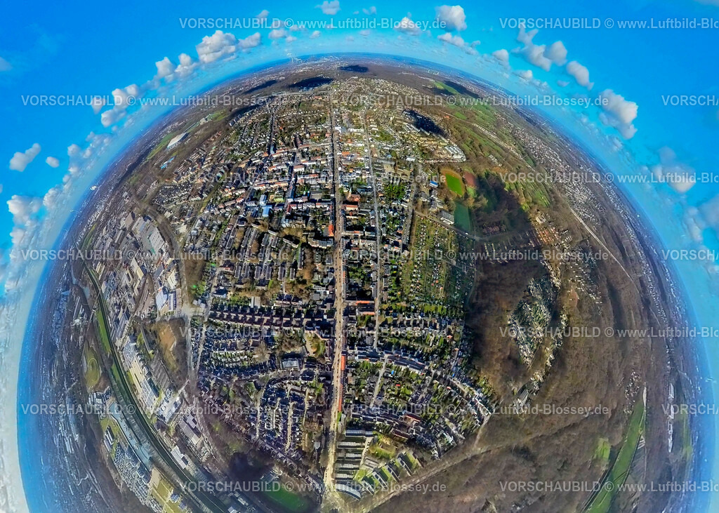 Gelsenkirchen230210003Resse-2 | Luftbild, Ortsansicht Erle, Erdkugel, Fisheye Aufnahme, Fischaugen Aufnahme, 360 Grad Aufnahme, Erle, Gelsenkirchen, Ruhrgebiet, Nordrhein-Westfalen, Deutschland