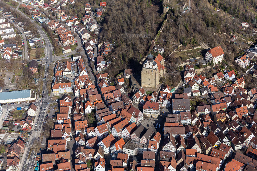 Luftbild: Marktplatz in Herrenberg im Bundesland Baden-Württemberg in Deutschland. Foto: IMG_125215.jpg vom 20.02.2021 durch Werner Riehm/FLY-FOTO.de