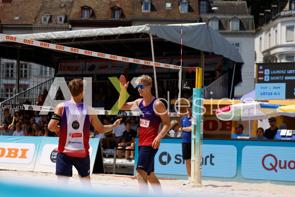 Obi BeachTour 2026 - Basel | BASEL, SWITZERLAND - JULY 19: FLORIAN BREER (SUI) and MATHIS KÄLIN (SUI) during the Obi BeachTour 2026 match between LEITNER / KINDL (AUT) and BREER / KÄLIN (SUI) at Barfüsserplatz on July 19, 2026 in Basel, Switzerland. - Realisiert mit Pictrs.com