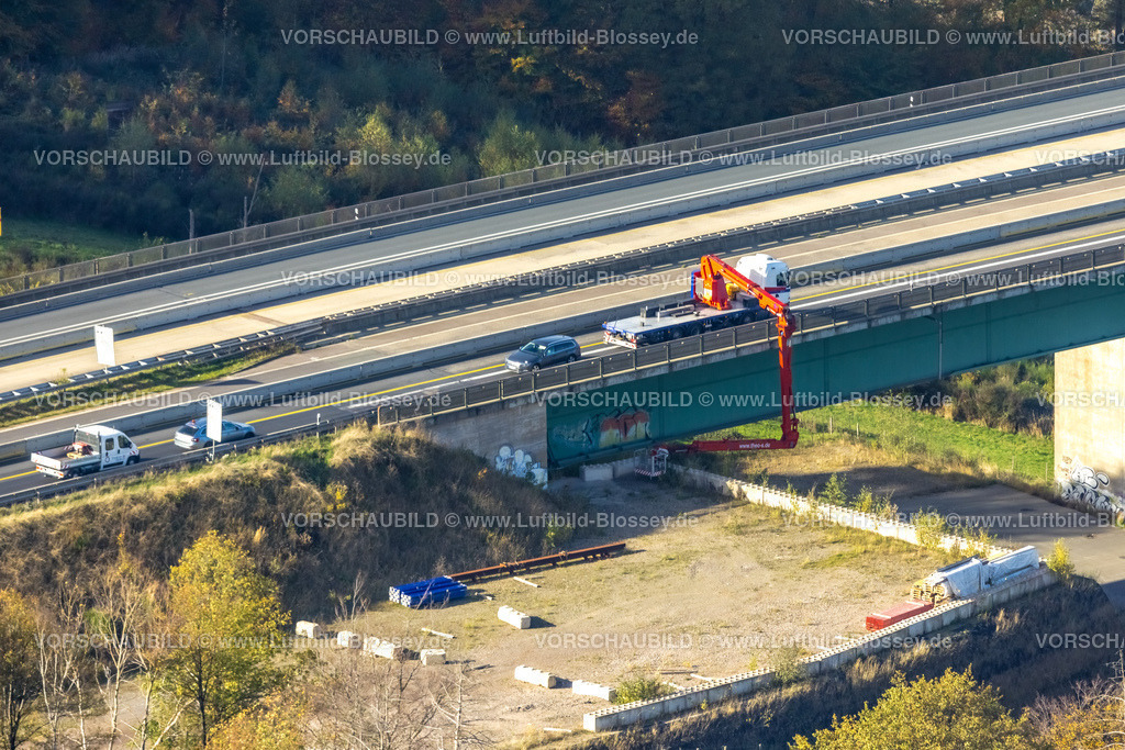 Hagen221016621 | Luftbild, Baustelle Brückenprüfung Talbrücke Brunsbecke der Autobahn A45, Dahl, Hagen, Ruhrgebiet, Nordrhein-Westfalen, Deutschland