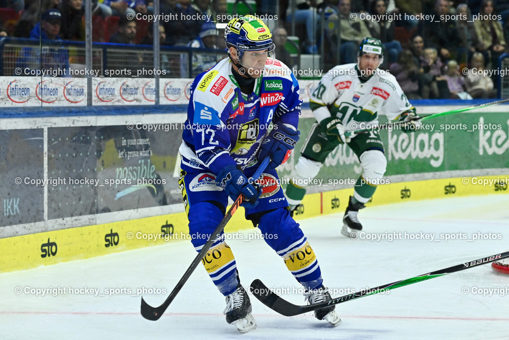 EC IDM WÄRMEPUMPEN VSV vs. FTC-TELEKOM JÉGKORONG | #72 John Hughes EC VSV, EC IDM WÄRMEPUMPEN VSV vs. FTC-TELEKOM JÉGKORONG, EC IDM WÄRMEPUMPEN VSV vs. FTC-TELEKOM JÉGKORONG am 19.10.2025 in Villach (Stadthalle Villach), Austria, (Photo by Bernd Stefan)