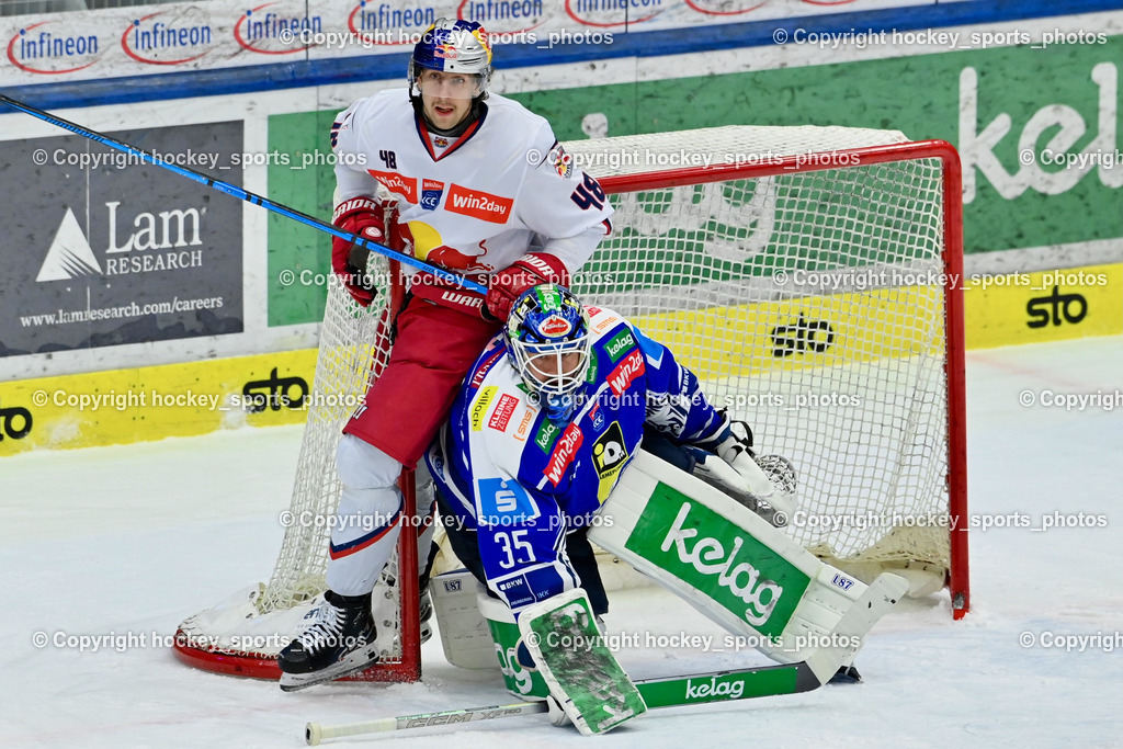 EC IDM Wärmepumpen VSV vs. EC Red Bull VSV | #48 Lucas Thaler EC Red Bull Salzburg, #35 Joe Cannata EC VSV, EC IDM Wärmepumpen VSV vs. EC Red Bull VSV, EC IDM Wärmepumpen VSV vs. EC Red Bull Salzburg am 16.01.2026 in Villach (Stadthalle Villach), Austria, (Photo by Bernd Stefan)
