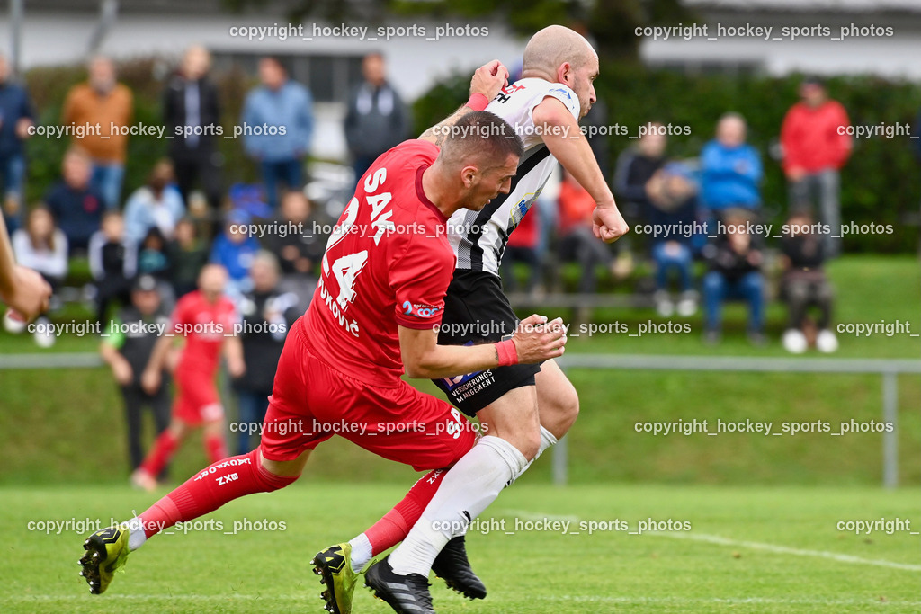 SVG Bleiburg vs. SAK 23.9.2023 | #24 Zoran Vukovic (K) SAK, #6 Nikola Tolimir SVG Bleiburg, SVG Bleiburg vs. SAK 23.9.2023, SVG Bleiburg vs. SAK am 23.09.2023 in Bleiburg (Karl Kornberger Stadion), Austria, (Photo by Bernd Stefan)