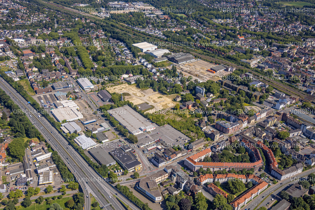 Herne240803464 | Luftbild, Gewerbegebiet Eschstraße mit Bauflächen, Autobahn A43, Baukau, Herne, Ruhrgebiet, Nordrhein-Westfalen, Deutschland