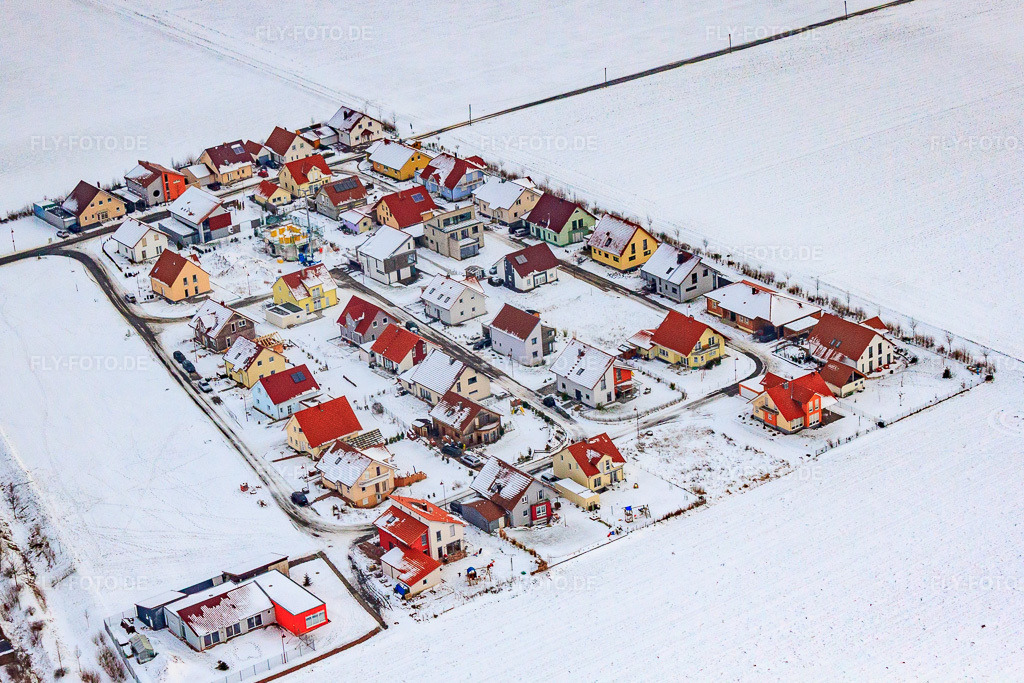 Luftbild: Neubaugebiet Brotäcker bei Schnee in Steinweiler im Bundesland Rheinland-Pfalz in Deutschland. Foto: IMG_23804.jpg vom 16.01.2010 durch Werner Riehm/FLY-FOTO.de