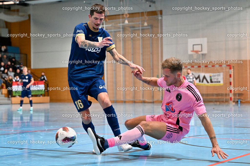 Carinthia Flamengo Futsal Club vs. Futsal Klagenfurt | #44 Miha Kostanjsek Carinthia Flamengo, #16 Marcel Vindis Futsal Klagenfurt, Carinthia Flamengo Futsal Club vs. Futsal Klagenfurt, Carinthia Flamengo Futsal Club vs. Futsal Klagenfurt am 01.12.2024 in Klagenfurt (Ballspielhalle Viktring), Austria, (Photo by Bernd Stefan)