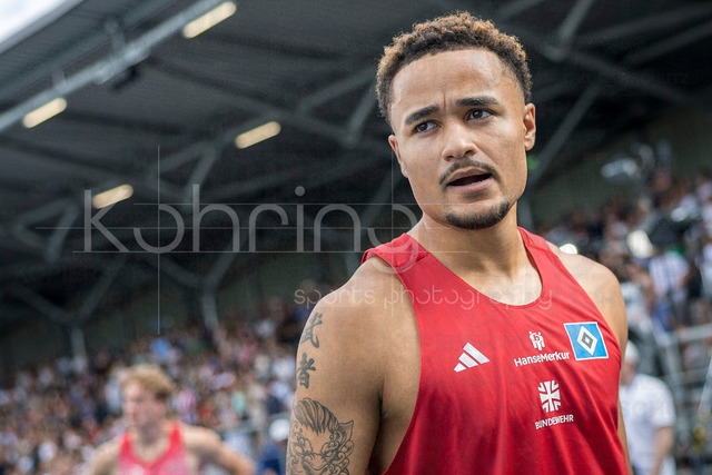 Deutsche Leichtathletik-Meisterschaften; Bochum-Wattenscheid, 25.07.2026 | Manuel Mordi (Hamburger  SV), 100m Huerden; Deutsche Leichtathletik-Meisterschaften am 25.07.2026 im Lorheide-Stadion, Bochum-Wattenscheid (Nordrhein-Westfalen).