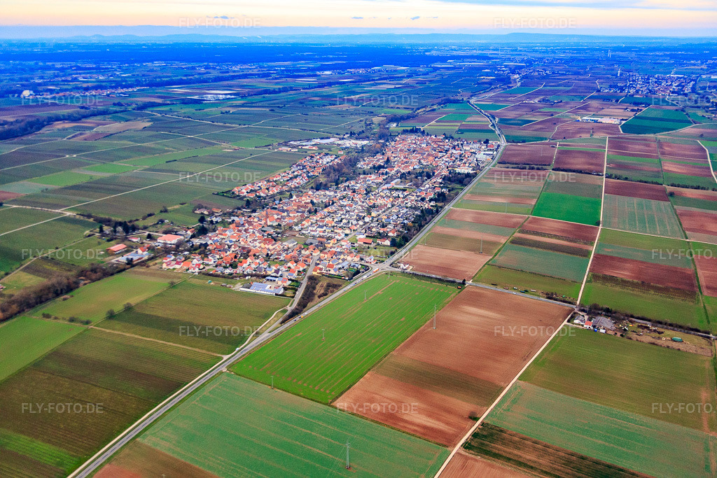 Luftbild: Ortsansicht aus Südwesten im Ortsteil Niederhochstadt in Hochstadt im Bundesland Rheinland-Pfalz in Deutschland. Foto: IMG_086171.jpg vom 12.02.2016 durch Werner Riehm/FLY-FOTO.de