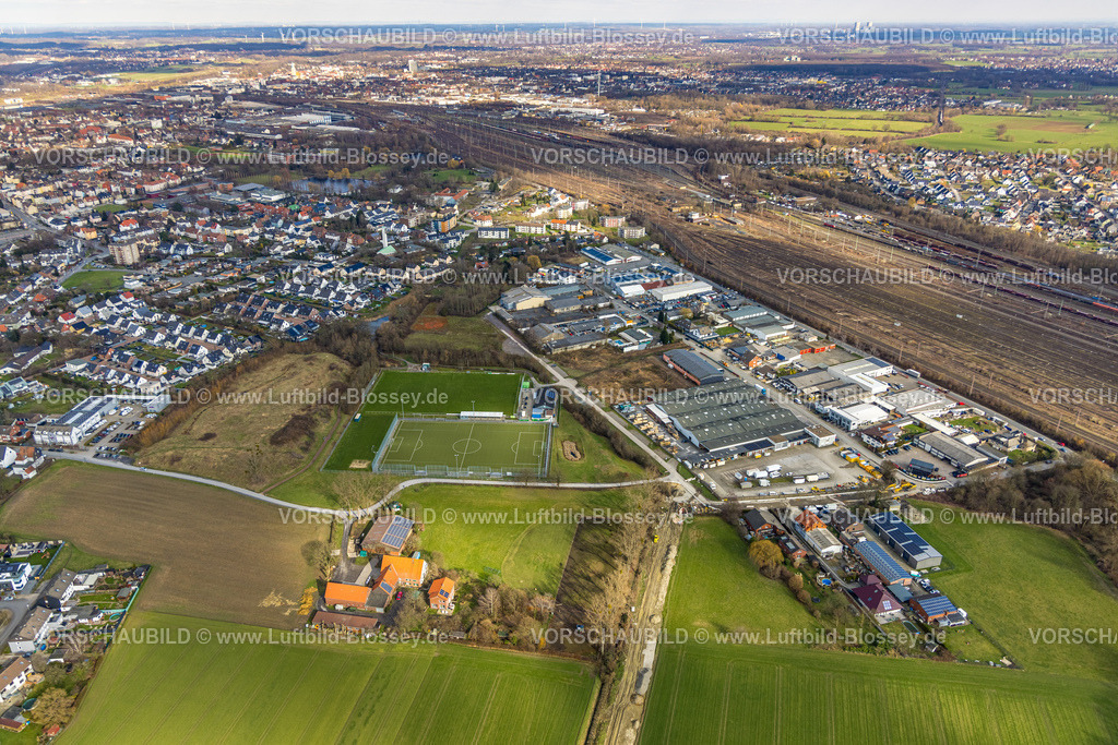 Hamm230215512 | Luftbild, Rangierbahnhof Hamm, Gewerbegebiet Schieferstraße, Sportplatz Auf dem Daberg, Stadtbezirk Pelkum, Hamm, Ruhrgebiet, Nordrhein-Westfalen, Deutschland