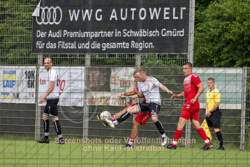 20250616_185926_0368 | #,  TV Eybach (weiß) vs. 1.FC Donzdorf II (rot), Fussball, Entscheidungsspiel 3 in Kreisliga A3 - Bezirk Neckar/Fils, Saison 2024/2025, Rasensportplatz, Staufenecker Str. 41, 73084 Salach, 16.06.2025 - 18:30 Uhr,Foto: PhotoPeet-Sportfotografie/Peter Harich