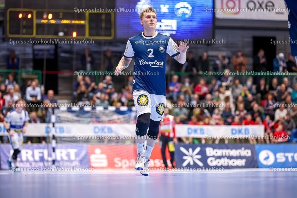 BHC11122501045 | 11.12.2025, Handball, HBL, Bergischer HC - ThSV Eisenach, Unihalle Wuppertal: Noah Beyer (BHC #02) jubelnd 