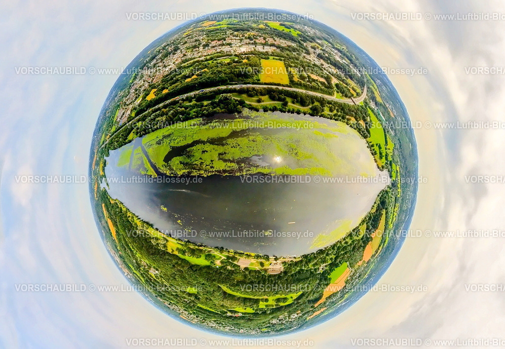 Witten240790002KemnaderSeeElodea | Luftbild, Kemnader Stausee mit Elodea, Wasserpest, Algenblüte, Segelboote und Stand-Up Paddeler, Fischaugenbild, Fish eye lens, Witten, Nordrhein-Westfalen, Deutschland
