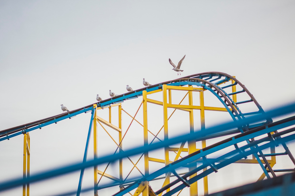 Vogel fliegt von Achterbahn | Online Shop für Christen: Christliche Poster XXL, Plakate, Wandbilder als Leinwand & christliche Postkarten, Kalender, Sticker & Lizenzen zum Download. Die Kunstwerke im christliche Geschenke Shop zeigen die Jahreslosung 2025, Gott, Jesus & mehr.