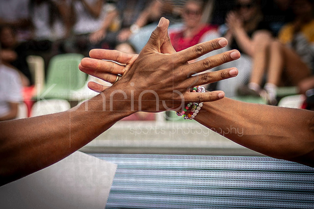 Golden Oval; Dresden, 31.05.2026 | DRESDEN , GERMANY - MAY 31:  The hands of Emil Agyekum (GER / Germany) and Joshua Abuaku (GER / Germany)  during the Golden Oval Continental Tour Silver meeting on May 31, 2026 at Heinz-Steyer-Stadion in Dresden, Saxony, Germany.