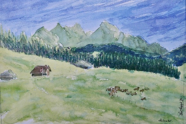 L1090479 | Stall, Kühe und Pilatus, Barn, cows, mount Pilatus, Schlierental, blauer Himmel von Paul Townend - Realisiert mit Pictrs.com
