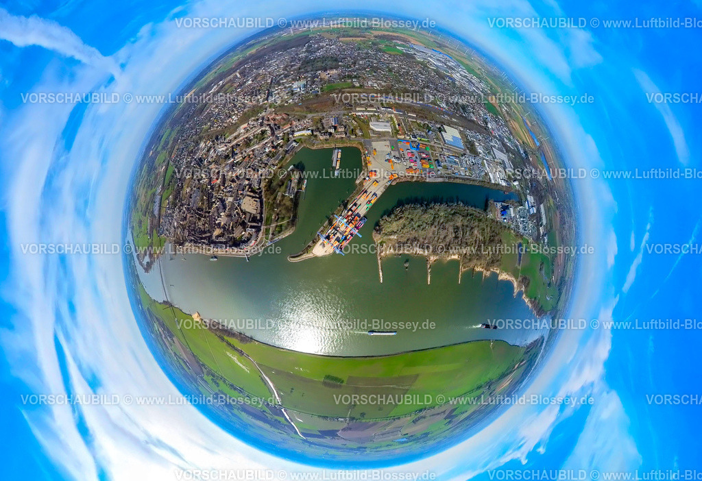 Emmerich240390142EmmericherHafen | Luftbild, Hafen Emmerich am Fluss Rhein, Gewerbegebiet, Erdkugel, Fisheye Aufnahme, Fischaugen Aufnahme, 360 Grad Aufnahme, tiny world, little planet, fisheye Bild, Emmerich, Emmerich am Rhein, Nordrhein-Westfalen, Deutschland