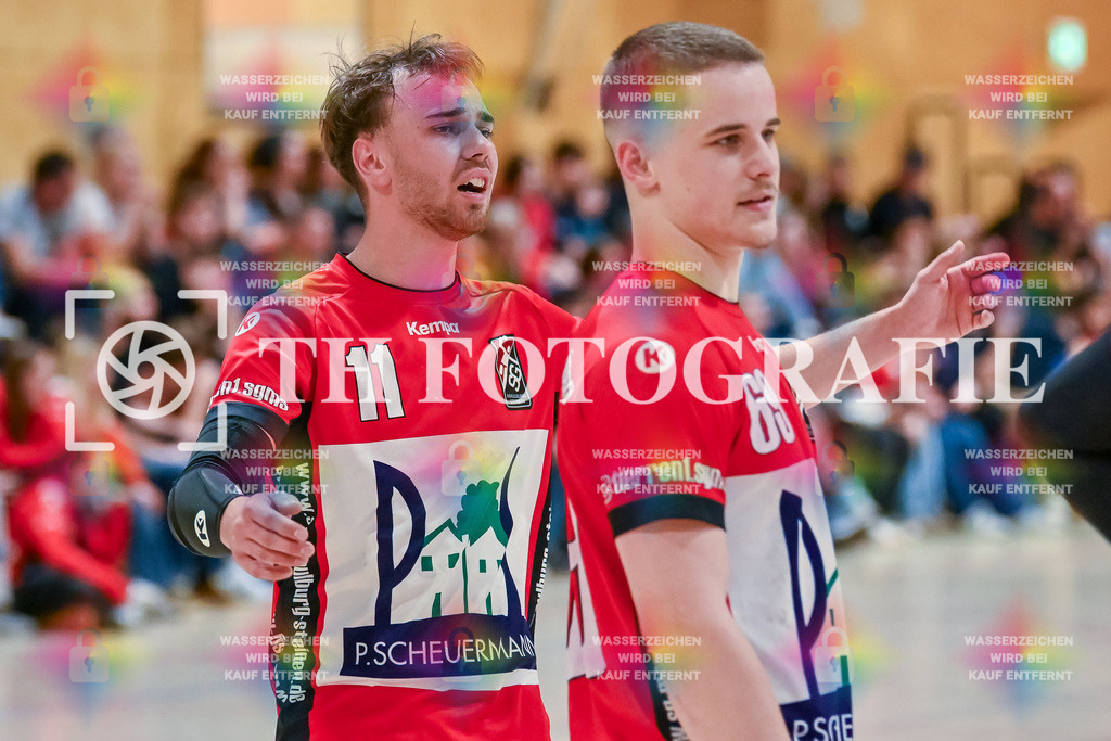 GER, SG Maulburg/Steinen - TuS Ringsheim, Handball, Landesliga Suedbaden, 22. Spieltag, Saison 2024/2025, 23.03.2025 | Florian Fandry (SG Maulburg/Steinen, #11), Ole Anton Holzkamp (SG Maulburg/Steinen, #69)GER, SG Maulburg/Steinen - TuS Ringsheim, Handball, Landesliga Suedbaden, 22. Spieltag, Saison 2024/2025, 23.03.2025Foto: TH Fotografie/Thomas Hess