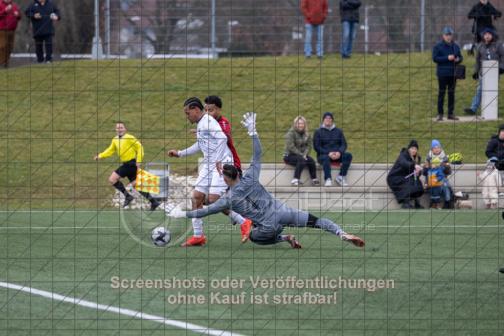 20250316_153456_0063 | Bad Bolls Nummer 1 Alexander Lang (TSV Bad Boll #01) heute ohne Chance,TSV Bad Boll (rot) vs. TSV Weilimdorf (weiß), Fussball, Landesliga 2 - wfv, 18. Spieltag, Saison 2024/2025, Kunstrasenplatz, Erlengarten 37, 73087 Bad Boll, 16.03.2025 - 15:00 Uhr,Foto: PhotoPeet-Sportfotografie/Peter Harich