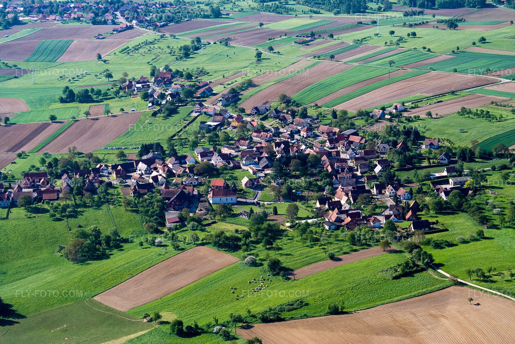 Aerial view: View of the town in Memmelshoffen in the state Bas-Rhin, France.Photo: IMG_10809.jpg taken on 05/12/2008 by Werner Riehm/FLY-FOTO.comResolution of the original: 3456 x 2304 px