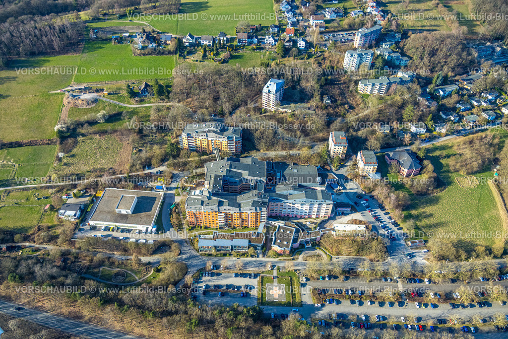 Herdecke260304214 | Luftbild, Gemeinschaftskrankenhaus Herdecke, farbige Hausfassaden, Westende, Herdecke, Ruhrgebiet, Nordrhein-Westfalen, Deutschland