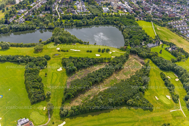 Duisburg240704188-Sued | Luftbild, Duisburg-Süd, Golfplatz Huckingen am Remberger See, Baumfällungen im Waldstück, Huckingen, Duisburg, Ruhrgebiet, Nordrhein-Westfalen, Deutschland
