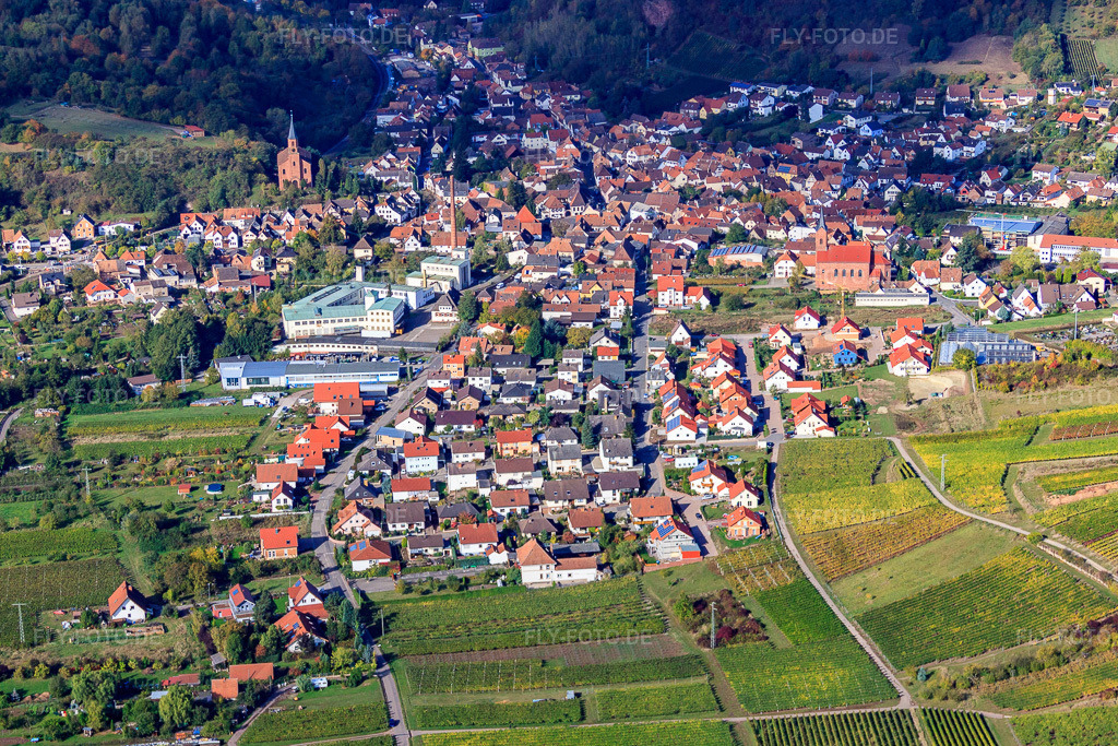 Luftbild: Ortsansicht von Osten in Albersweiler im Bundesland Rheinland-Pfalz in Deutschland. Foto: IMG_22302.jpg vom 15.10.2009 durch Werner Riehm/FLY-FOTO.de