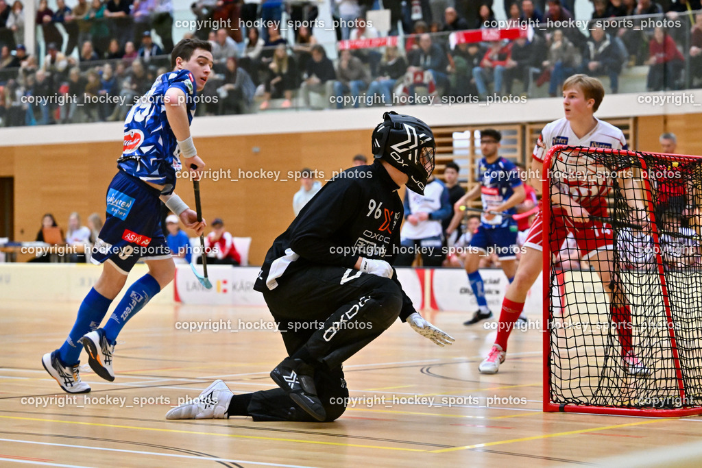VSV Unihockey vs. KAC Floorball 4.2.2023 | #96 Clemens Meixner, #19 Philipp Seiser, #14 Pascal Fina
