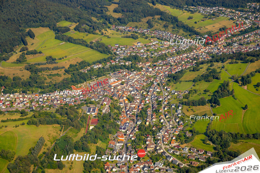 Das Luftbild zeigt :  Frammersbach - Die Luftaufnahme wurde 2024 vom UL-Flugzeug aus erstellt ( keine Drohne ) - Hochauflösende Luftaufnahme - Für grossformatige Ausdrucke geeignet. Die Geschenkidee !Mit Lizenz und Bildrechte bestellbar