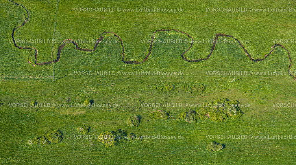 Brilon240503506 | Luftbild, Flussmäander Hunderbecke, naturnahe Landschaft, Brilon, Sauerland, Nordrhein-Westfalen, Deutschland