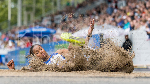 Deutsche Leichtathletik-Meisterschaften; Bochum-Wattenscheid, 26.07.2026 | Mikaelle Assani (Karlsruher  SC), Weitsprung; Deutsche Leichtathletik-Meisterschaften am 26.07.2026 im Lorheide-Stadion, Bochum-Wattenscheid (Nordrhein-Westfalen).