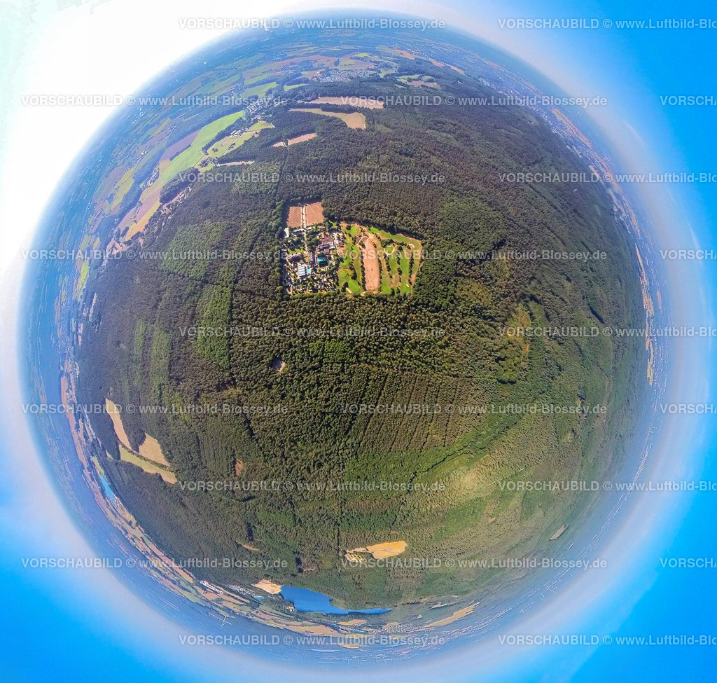 Oer-Erkenschwick20220823Jammertal | Luftbild, Jammertal Resort, Hotel und Spa mit Golfplatz im Waldgebiet, Fisheye Aufnahme, Fischaugen Aufnahme, 360 Grad Aufnahme, Ahsen, Datteln, Ruhrgebiet, Nordrhein-Westfalen, Deutschland