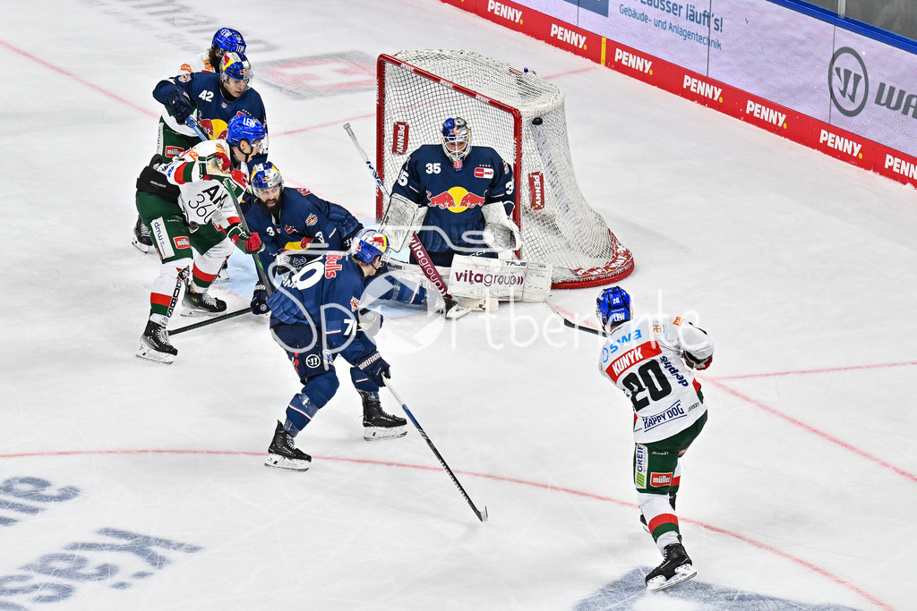 EHC RB München - Augsburger Panther | der Schuss von Cody KUNYK (Augsburger Panther #20) geht um Zentimeter am Tor vorbei / Torchance / Grosschance / DEL: EHC RB Muenchen - Augsburger Panther, SAP Garden am 23.11.2024