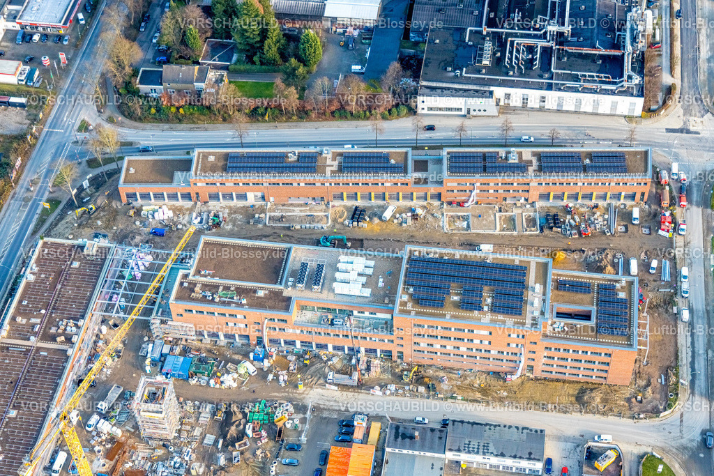 Herne251203486 | Luftbild, Baustelle mit Baukran und Neubau im Gewerbegebiet Am Trimbuschhof, Florianweg, ehemals Herner Glas Gelände, Sodingen, Herne, Ruhrgebiet, Nordrhein-Westfalen, Deutschland