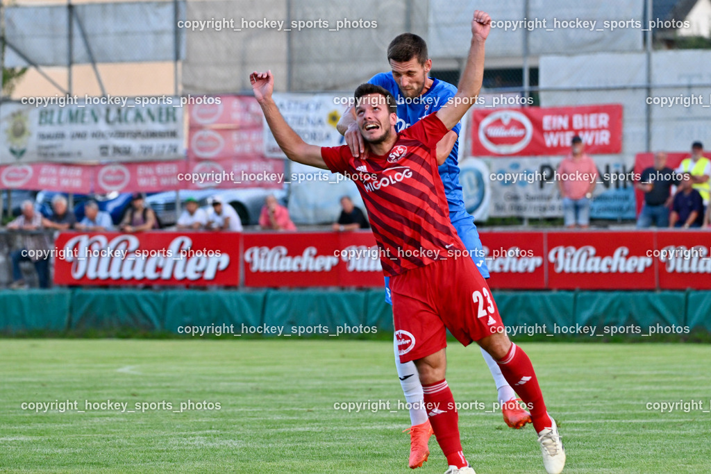 SV St.Jakob vs. SAK | #23 Christoph Omann St.Jakob, #22 Leo Ejup SAK, SV St.Jakob vs. SAK, SV St.Jakob vs. SAK am 23.08.2024 in St. Jakob im Rosenthal (Sportplatz St. Jakob), Austria, (Photo by Bernd Stefan)