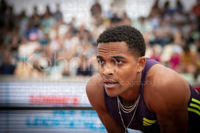 Golden Oval; Dresden, 31.05.2026 | DRESDEN , GERMANY - MAY 31:  Joshua Abuaku (GER / Germany) after the 400m hurdles  during the Golden Oval Continental Tour Silver meeting on May 31, 2026 at Heinz-Steyer-Stadion in Dresden, Saxony, Germany.
