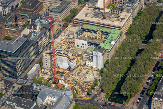 Duesseldorf240501000 | Luftbild, Baustelle Parkhaus Königsallee Ecke Benrather Straße, Altstadt mit Geschäftszentrum Einkaufsmeile, bewaldeter Stadtgraben und Königsallee, Stadtmitte, Düsseldorf, Rheinland, Nordrhein-Westfalen, Deutschland