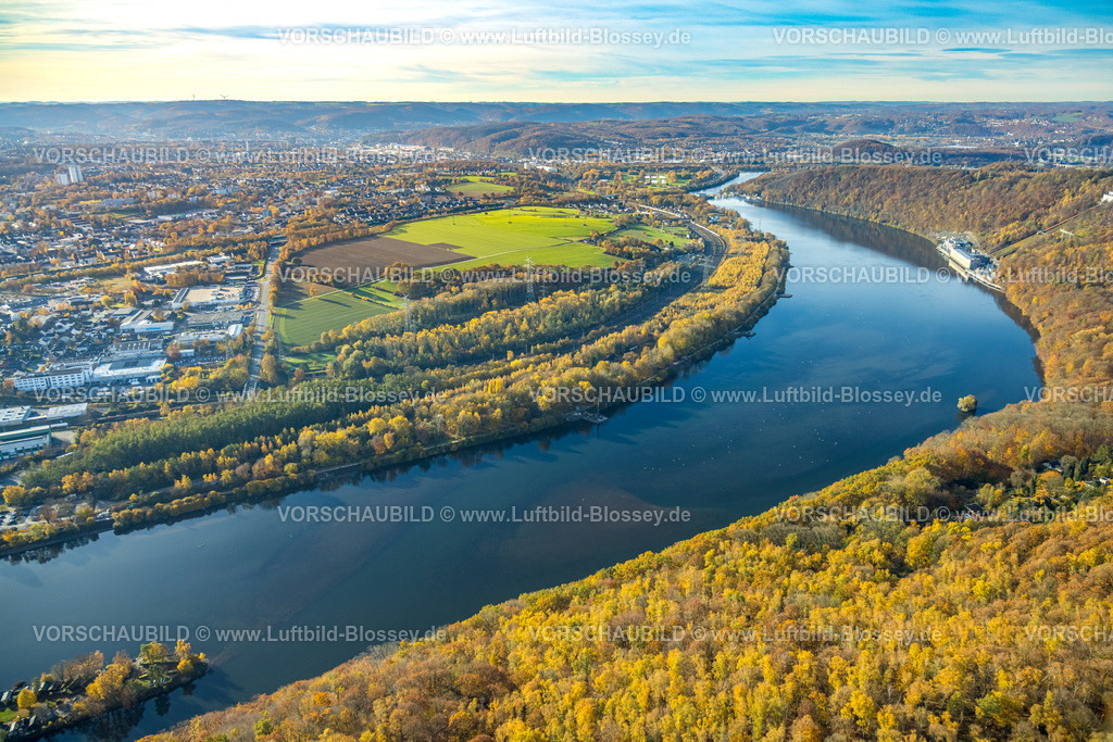 Hagen251103508 | Luftbild, Hengsteysee und Uhlenbruch Landschaftsschutzgebiet mit herbstlichen Bäumen und Fernsicht, Boele, Hagen, Ruhrgebiet, Nordrhein-Westfalen, Deutschland
