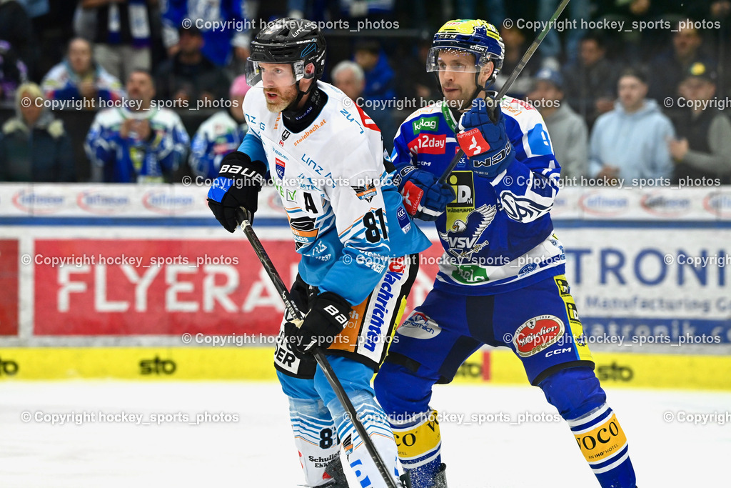EC IDM WÄRMEPUMPEN VSV vs. Steinbach Black Wings Linz | #81 Sean Brendan Collins Black Wings Linz, #42 Alex Wall EC VSV, EC IDM WÄRMEPUMPEN VSV vs. Steinbach Black Wings Linz, EC IDM WÄRMEPUMPEN VSV vs. Steinbach Black Wings Linz am 04.03.2026 in Villach (Stadthalle Villach), Austria, (Photo by Bernd Stefan)
