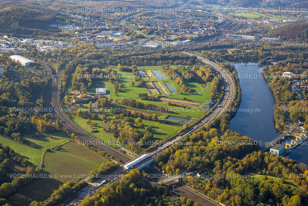 Hagen221015182 | Luftbild, Wasserwerk Hengstey, Fluss Ruhr, Autobahn A1, Wehe Hengsteysee, Boele, Hagen, Ruhrgebiet, Nordrhein-Westfalen, Deutschland