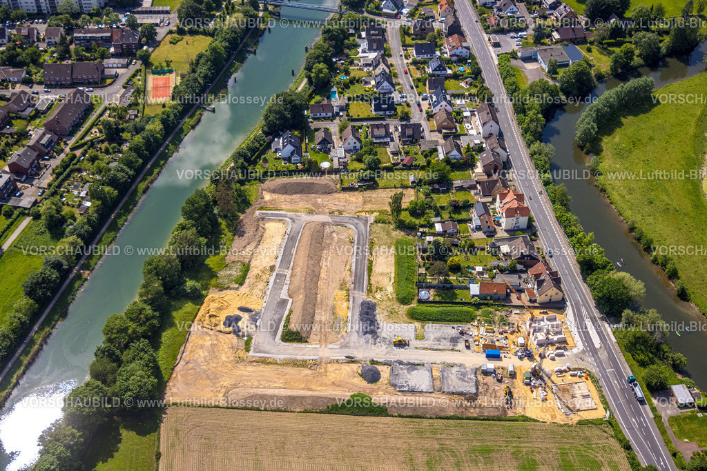 Hamm220504333 | Luftbild, Baustelle Neubaugebiet für Wohnhäuser Im Fuchswinkel an der Lippestraße / Friedrichsfeld zwischen Fluss Lippe und Datteln-Hamm-Kanal, Uentrop, Hamm, Ruhrgebiet, Nordrhein-Westfalen, Deutschland