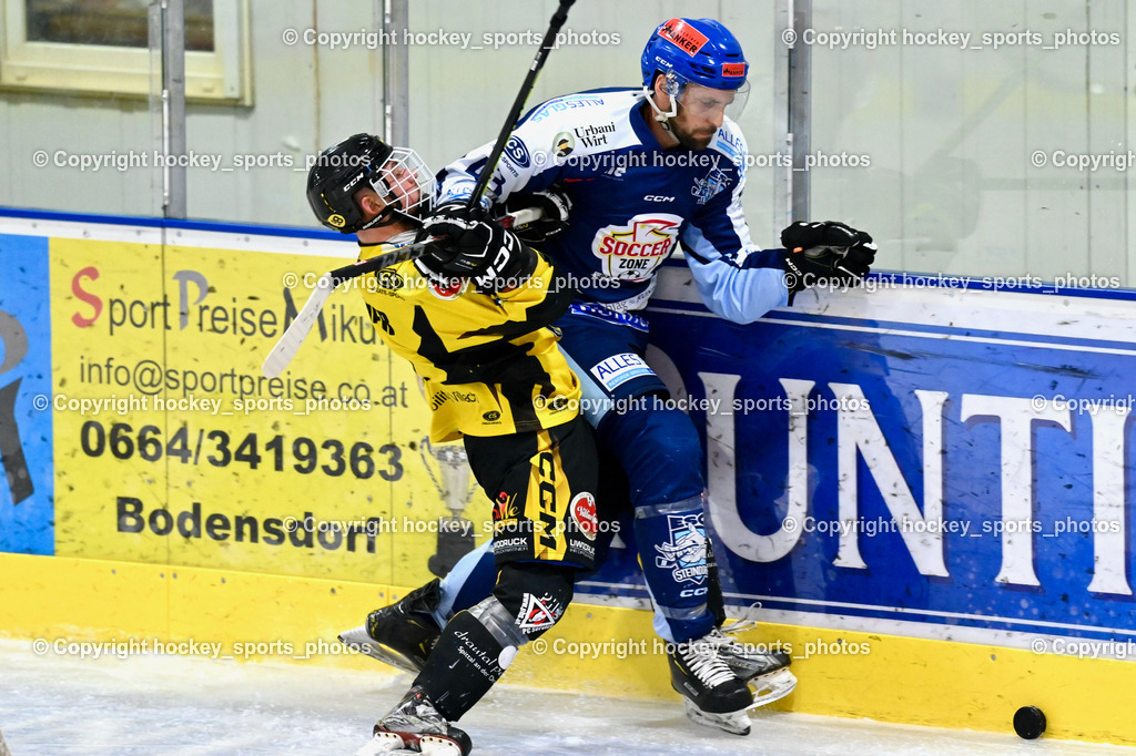 ESC Steindorf vs. EC Hornets Spittal 25.2.2024 | #98 Thalhammer Dominic EC Hornets Spittal, #43 Oraze Martin ESC Steindorf, ESC Steindorf vs. EC Hornets Spittal 25.2.2024, ESC Steindorf vs. EC Hornets Spittal 25.2.2024 am 25.02.2024 in Steindorf (Ossiachersee Halle), Austria, (Photo by Bernd Stefan)