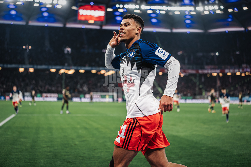 Fußball | Männer | Saison 2025/2026 | 1. Fußball-Bundesliga | 22. Spieltag | Hamburger SV vs. 1. FC Union Berlin | 14.02.2026 | Torjubel Ransford-Yeboah Königsdörffer (#11, HSV)