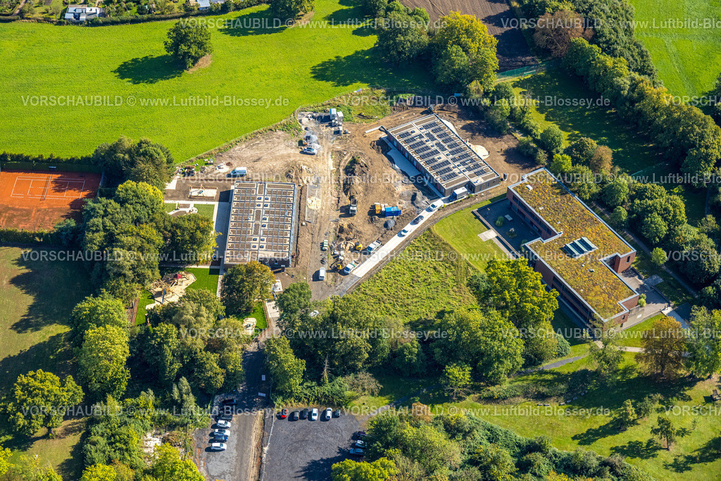 Hamm250901358 | Luftbild, Baustelle mit Kita Neubau des SVE Heessen, Schloßstraße, Stadtbezirk Heessen, Hamm, Ruhrgebiet, Nordrhein-Westfalen, Deutschland