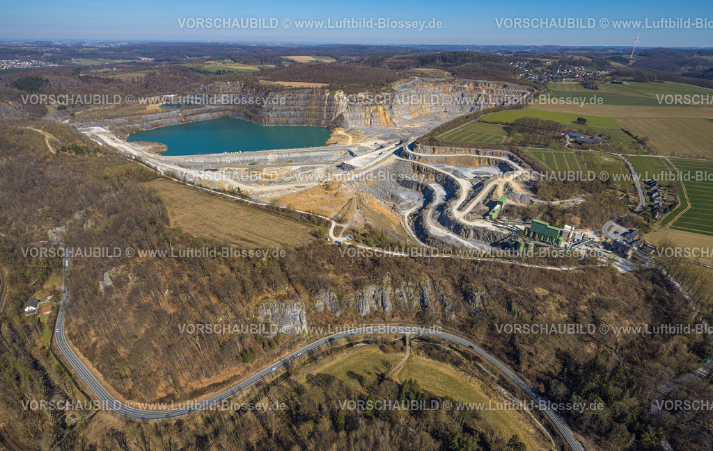 Balve250304006 | Luftbild, Blaue Lagune, Steinbruch Asbeck, Eisborn, Balve, Sauerland, Nordrhein-Westfalen, Deutschland
